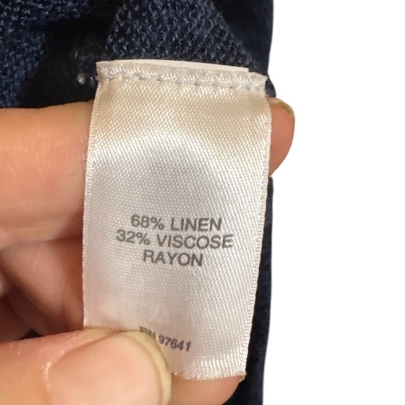 pure jill Petite Linen Blend Knit Top Blue Short Sleeve Pullover M - Picture 5 of 5